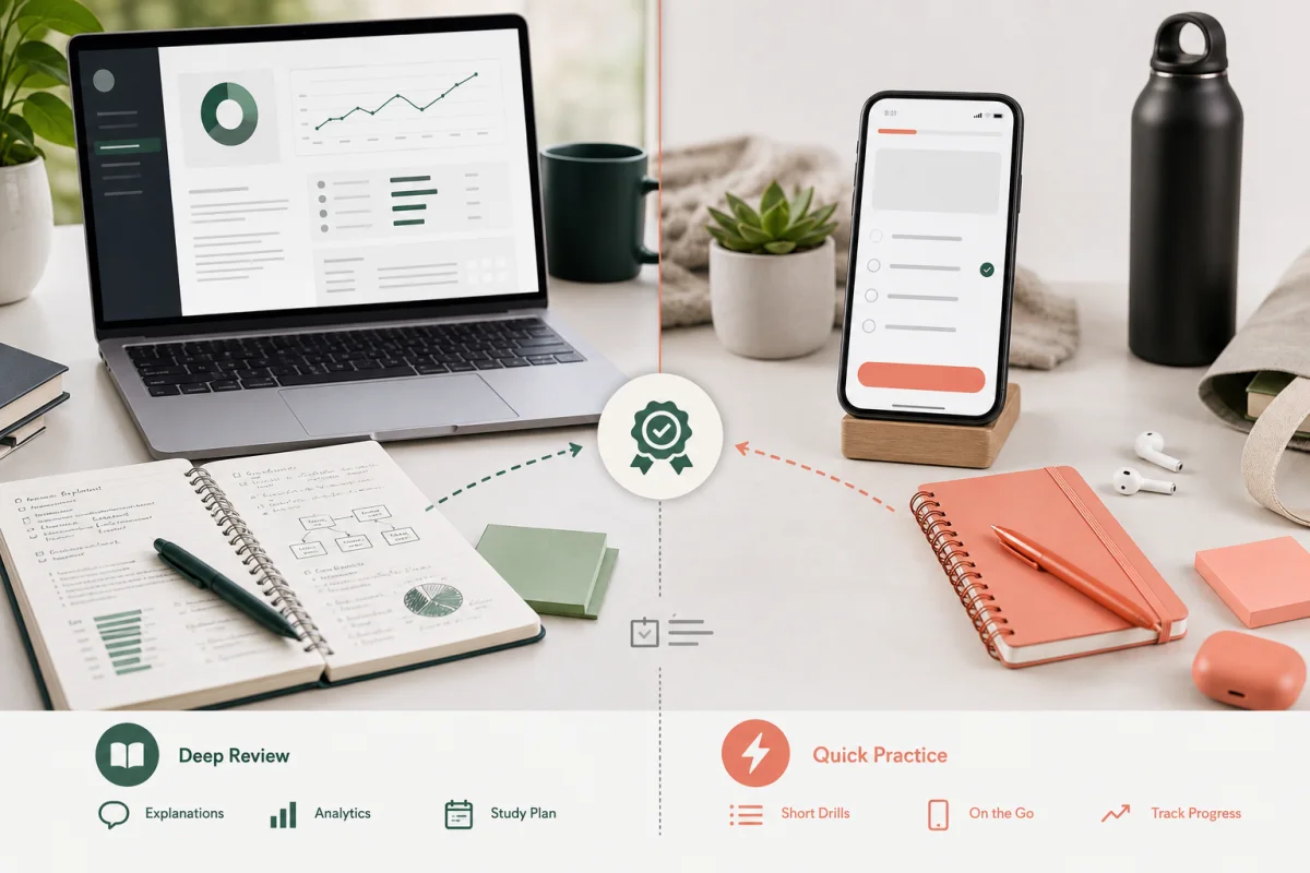 A comparison between detailed desktop PMP review and mobile practice drills