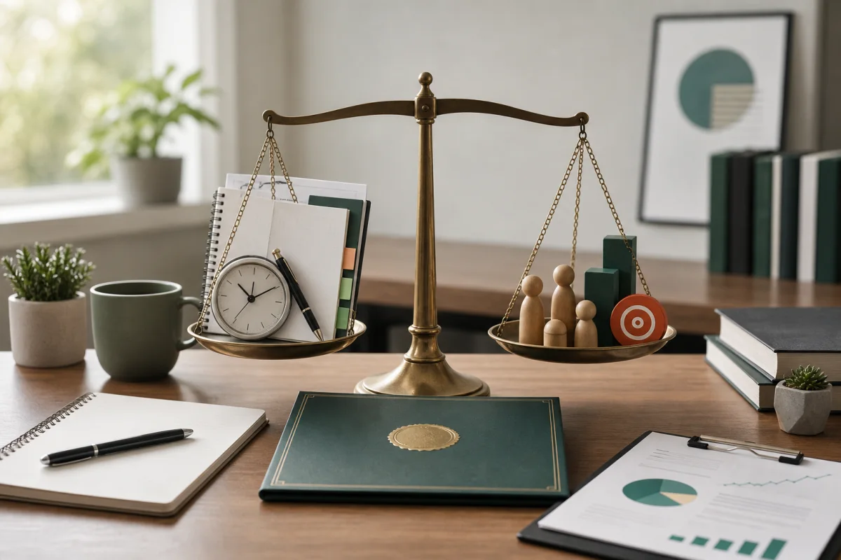 A balance comparing PMP study investment with professional growth and career value