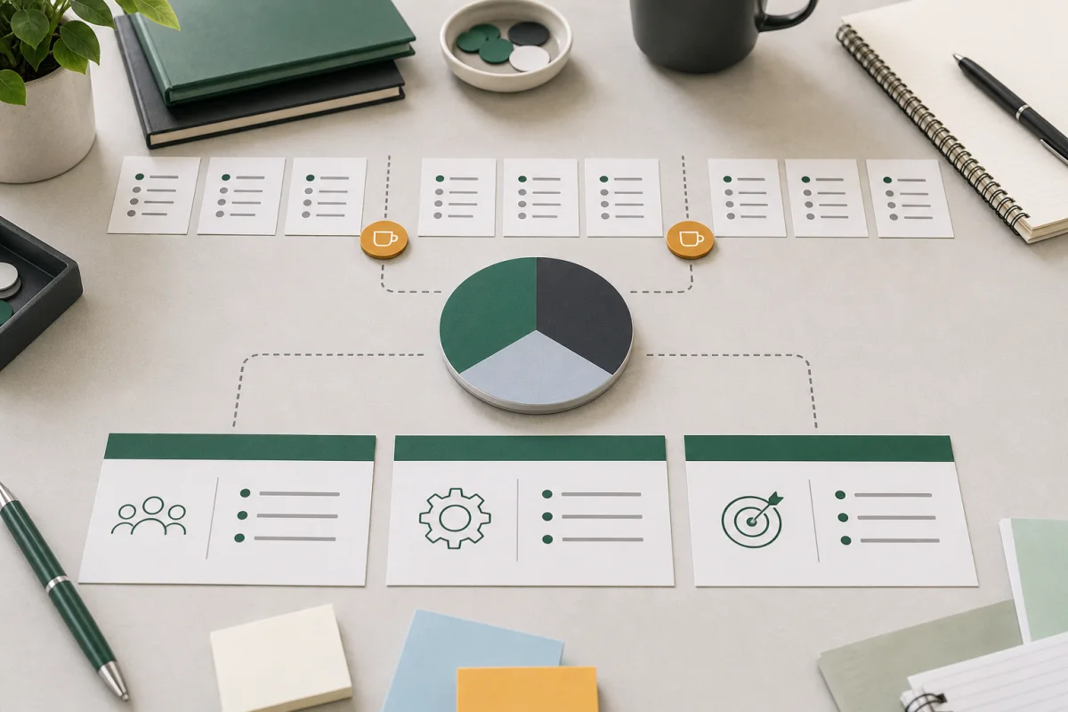 A visual planning layout representing the PMP exam format, domains, and timing